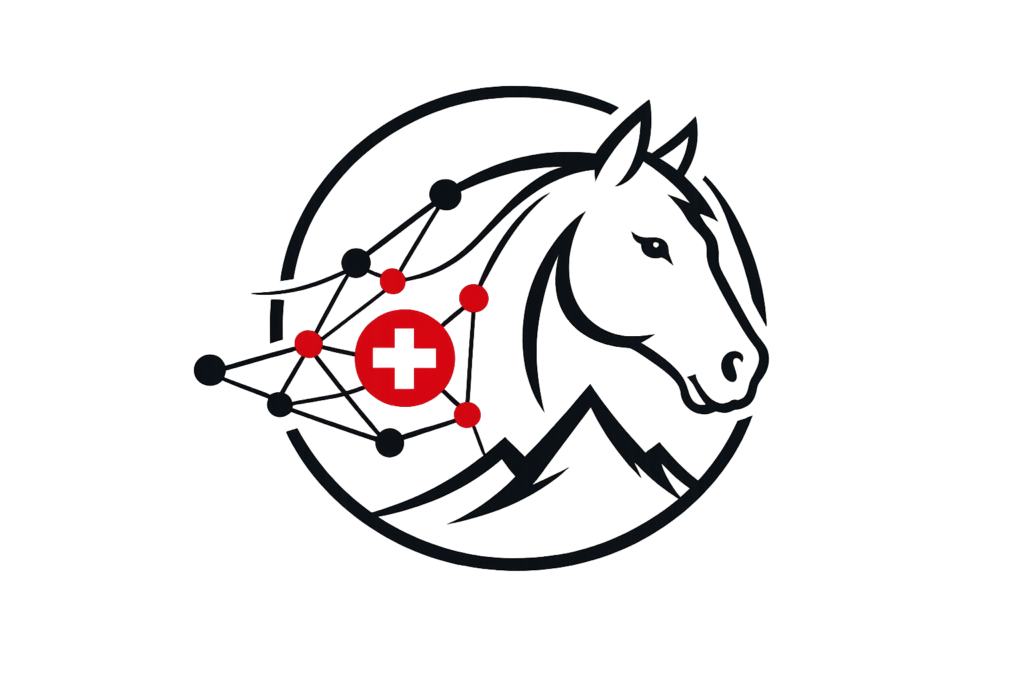 RossNetz-Logo mit Pferdekopf, Netzwerk und Schweizerkreuz